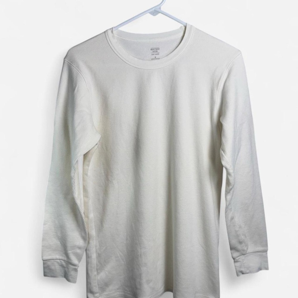 Uniqlo HEATTECH Cotton Waffle Knit Long Sleeve Thermal Cream Size M